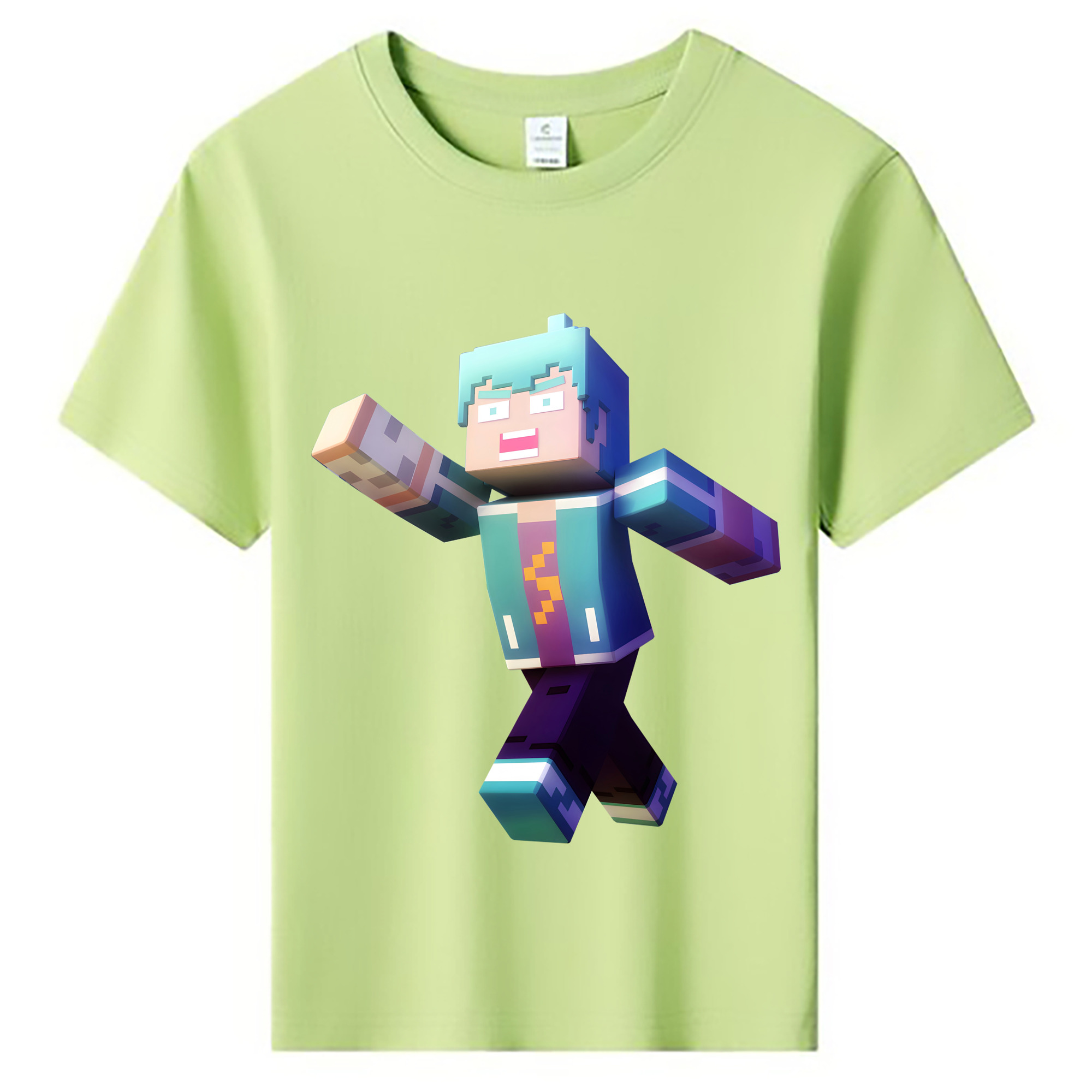 （画像用） マインクラフト ブロックの世界 Minecraft MC Block world 綿100％キッズTシャツ（フロントプリント）